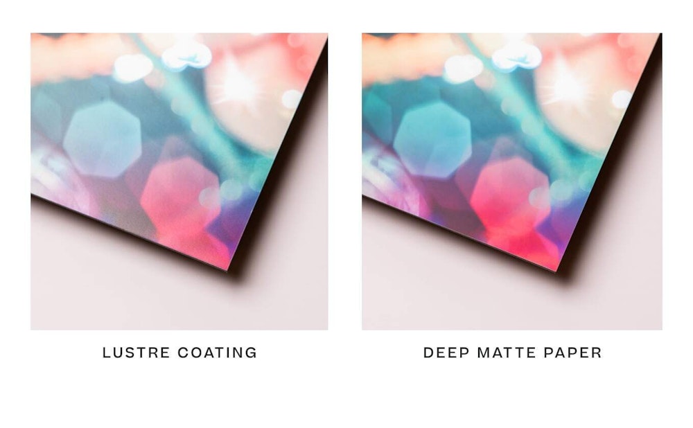 Lustre Coating and Deep Matte Photo print corner details with abstract shapes