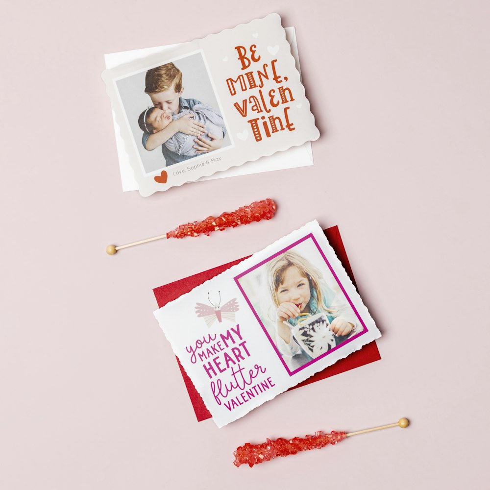 Valentines Flat Card designs styled with red candy