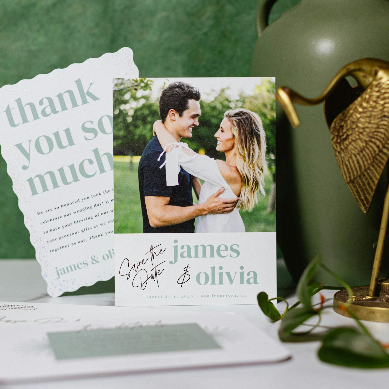 Wedding photo cards styled at home