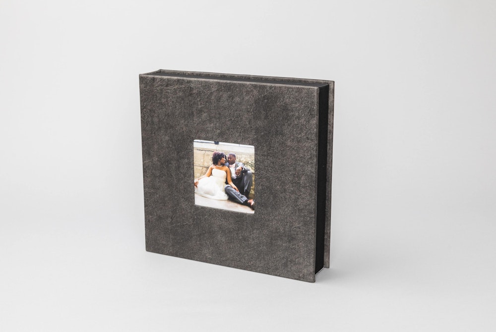 Cameo Cover Style, Distressed Leather 3-Panel Album Box standing up