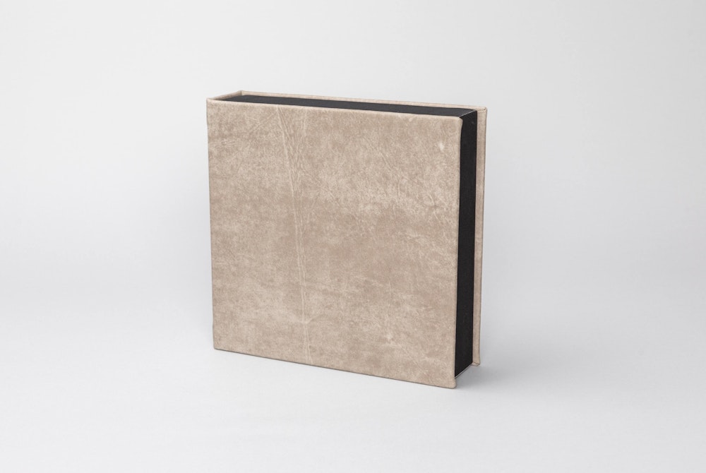 Full Material Cover Style, Distressed Leather 3-Panel Album Box standing up