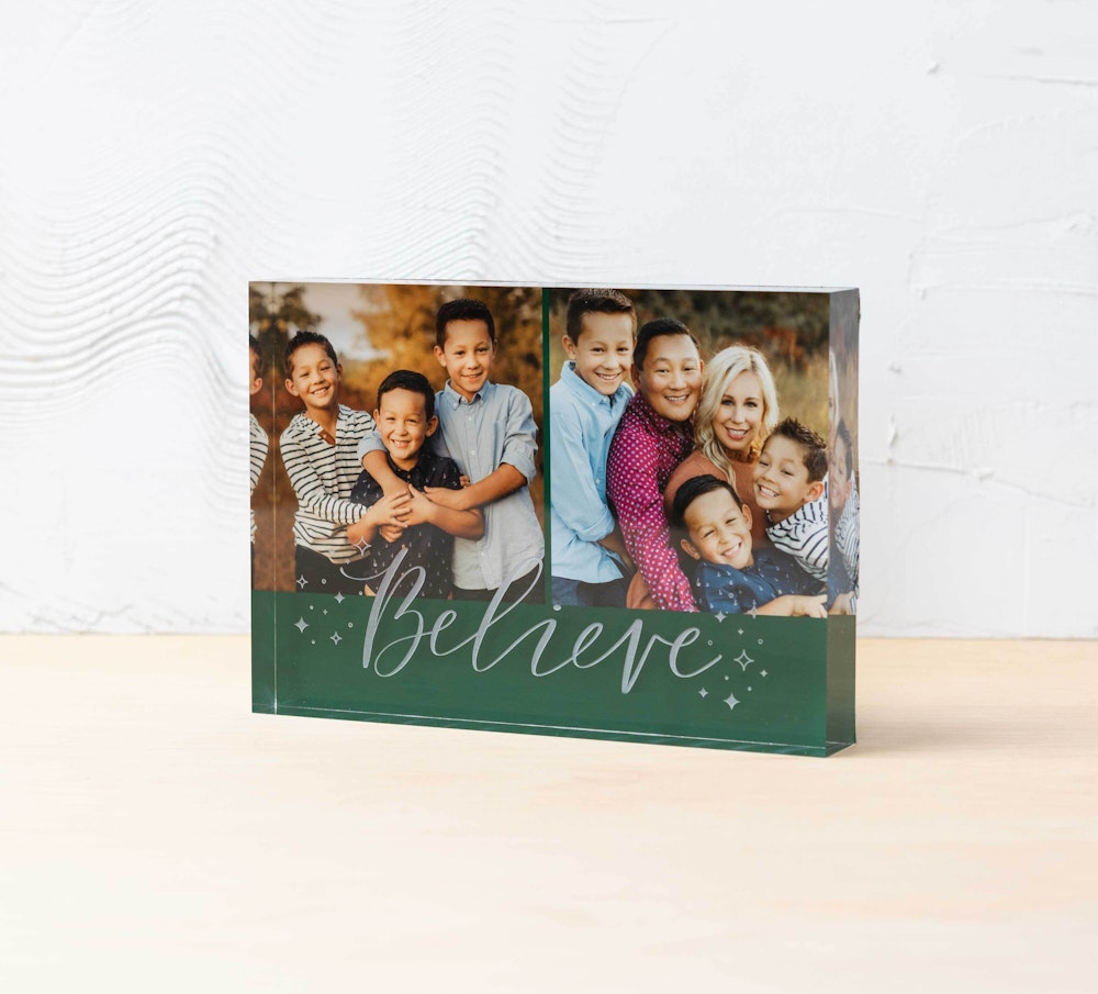 WHCC Holiday Mini Session Timms Family 5x7 Acrylic Block with Believe engraving etching