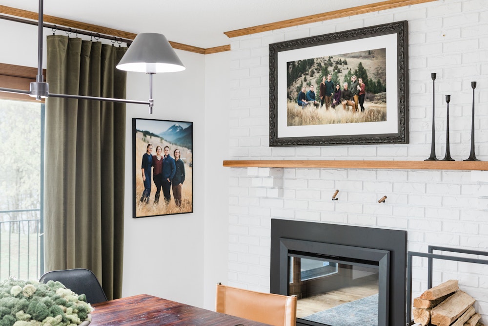 Brimfield frame styled above fireplace