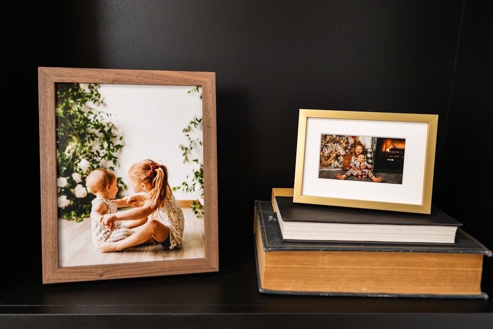 Framed Tabletop Prints Kids in Woodland Walnut and Gold Modern Metal