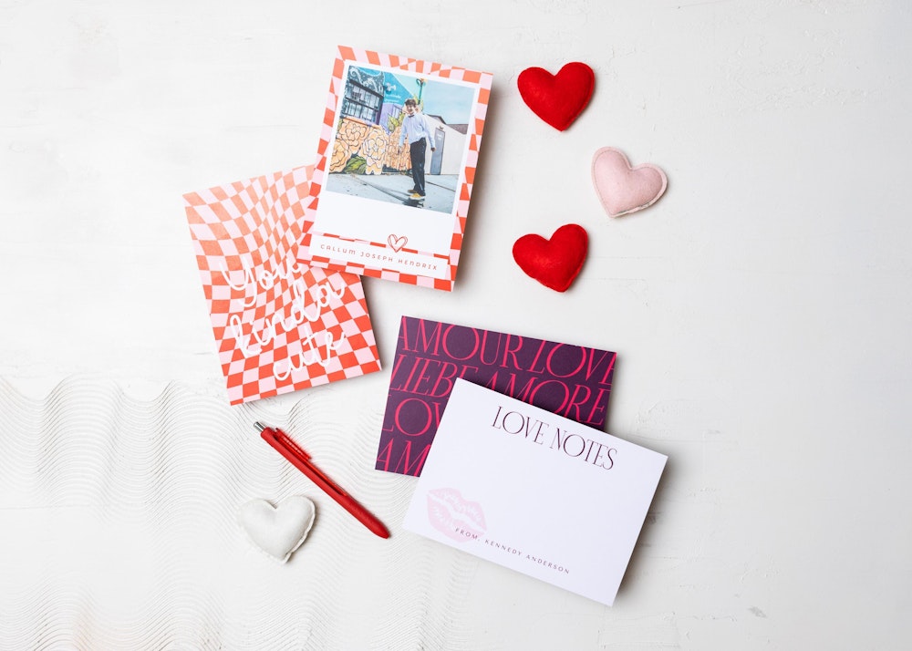 Valentines Stationery card designs styled with hearts