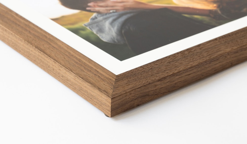 Corner detail of walnut Woodland Frame moulding in 1¼" width