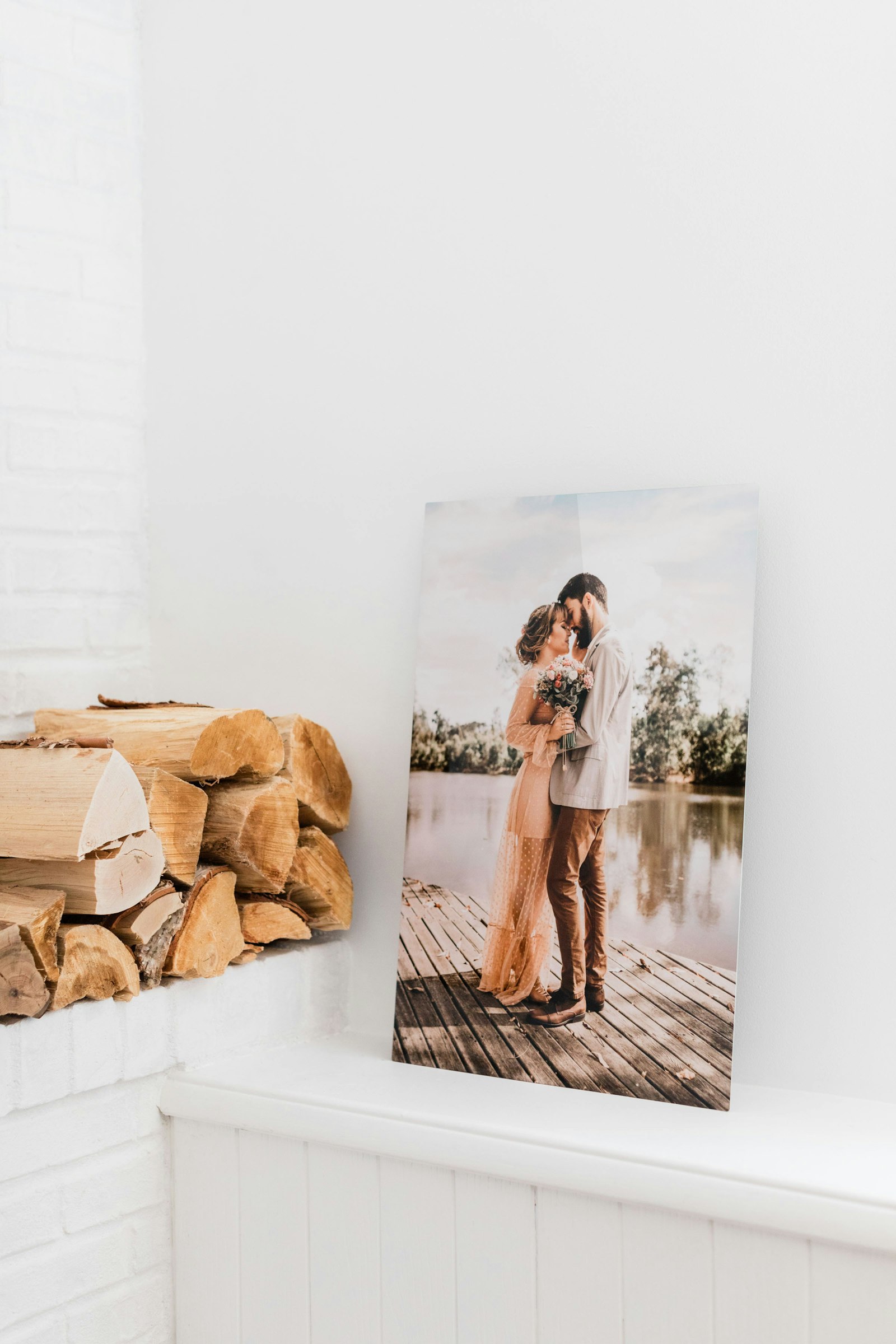 Metal print displayed on a shelf