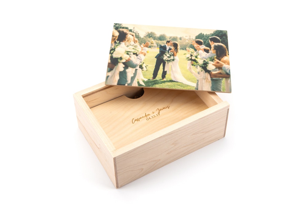 4×6 printed lid Wood Box with engraved false bottom