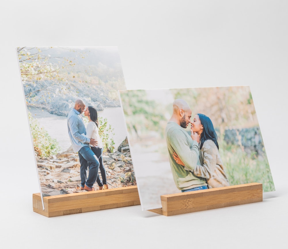 Earth Day Bamboo Display Stand with mounted engagement prints