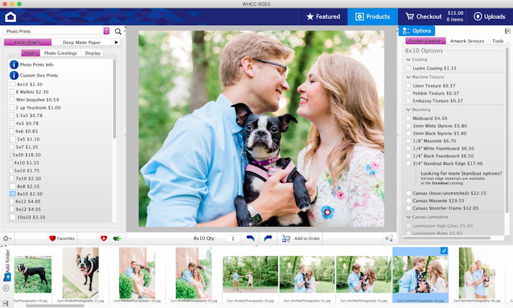 Screenshot or ROES ordering engagement session photographic prints
