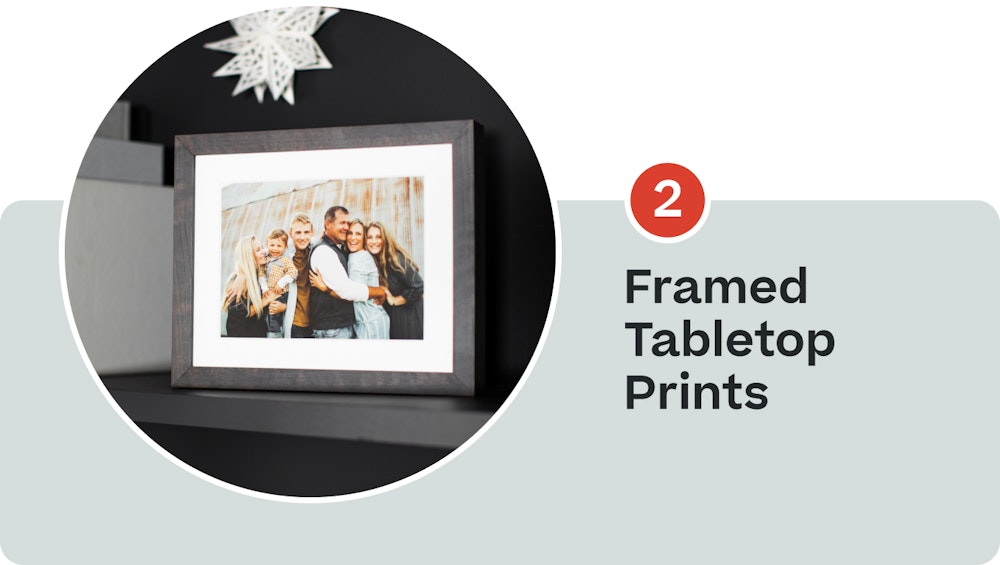 2 Framed Tabletop Prints—small easel back print on shelf