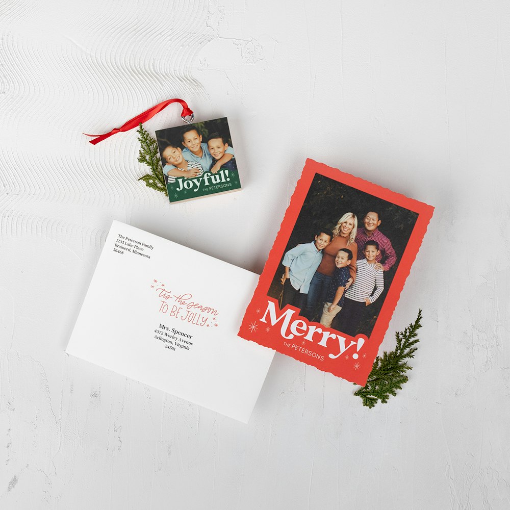 Whcc holiday card with envelope with design and addressing with matching bamboo ornament copy