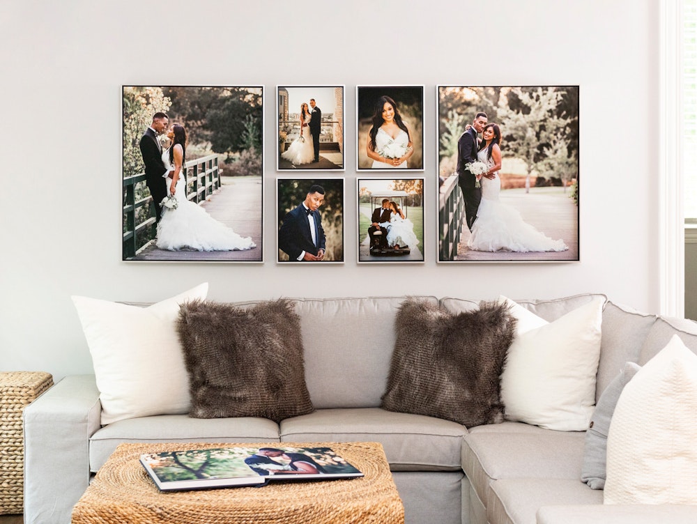 Whcc multiple float framed wedding premium canvas gallery wraps lifestyle living room wall collage