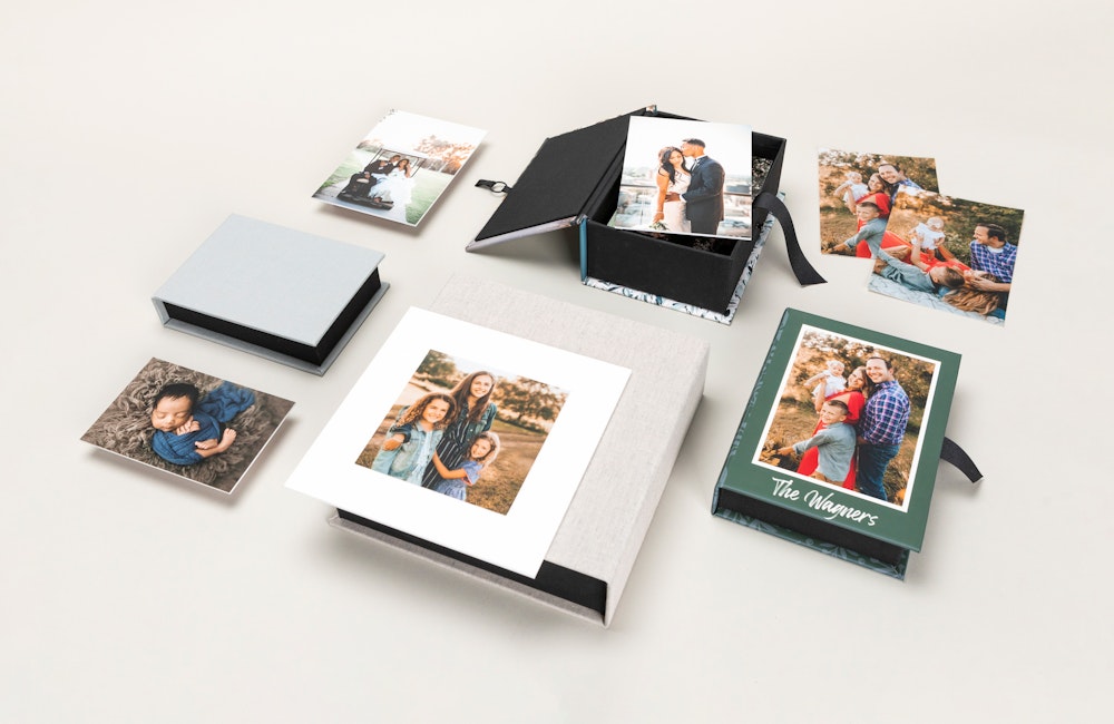 Multiple Image Boxes with loose, mounted, and matted prints