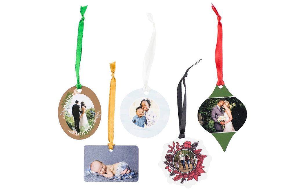 Multiple metal Ornament shapes and ribbon colors