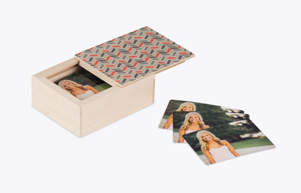 Printed lid wallet size Wood Box
