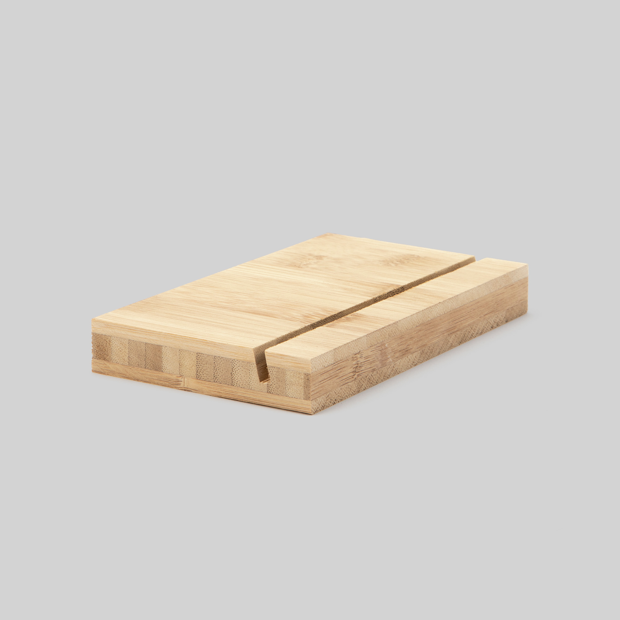 6-inch bamboo Wood Display Stand at an angle on grey background